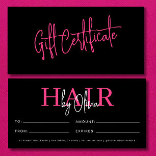 Hot Pink Hair Salon Monogram Gift Certificates