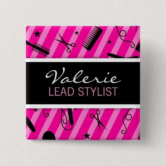 Hot Pink Hair Salon Name Badge (Front)