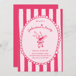 Hot Pink Hand Drawn Galentine's Day Party Invitation