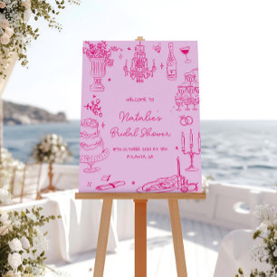 Hot Pink Hand Drawn Whimsical Bridal Shower Poster