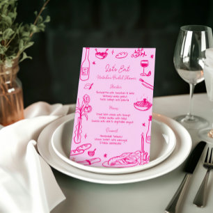 Hot Pink Hand Drawn Whimsical Wedding Menu