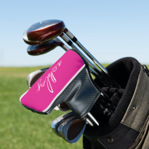 Hot Pink Handwritten Script Monogrammed Golf Head Cover