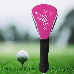 Hot Pink Handwritten Script Monogrammed Golf Head Cover