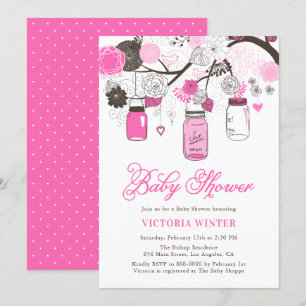 Hot Pink Hanging Mason Jars Baby Shower Invitation