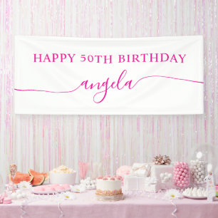 Hot Pink Happy 50th Birthday Glam Signature Name Banner