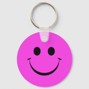 Hot Pink Happy Face Birthday Key Ring