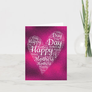 Hot Pink Happy Mother's Day Heart Word Art  Card
