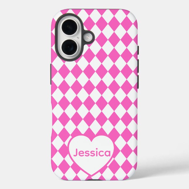 Hot Pink Harlequin Pattern Personalised Name Case-Mate iPhone Case (Back)