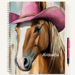 Hot Pink Hat Horse Custom Girls Western Notebook
