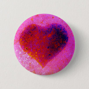 Hot pink heart 6 cm round badge
