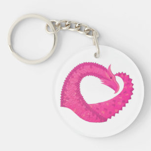 Hot pink heart dragon on white key ring