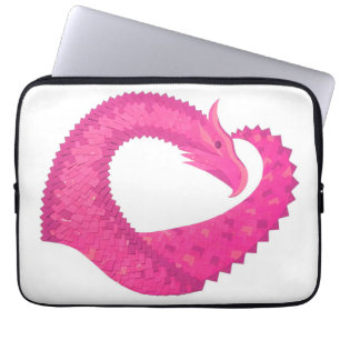Hot pink heart dragon on white laptop sleeve