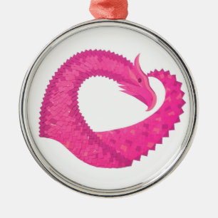 Hot pink heart dragon on white metal tree decoration