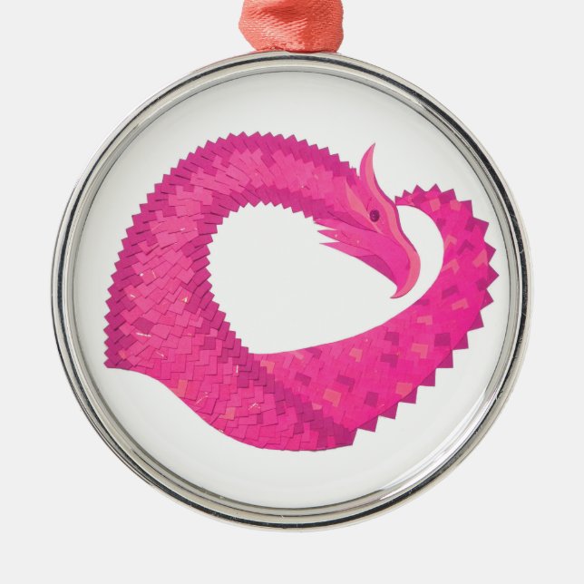 Hot pink heart dragon on white metal tree decoration (Front)