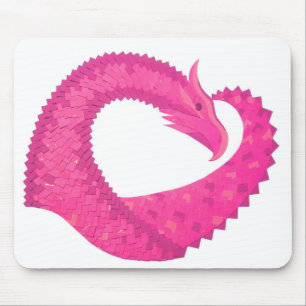 Hot pink heart dragon on white mouse mat