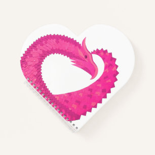Hot pink heart dragon on white notebook