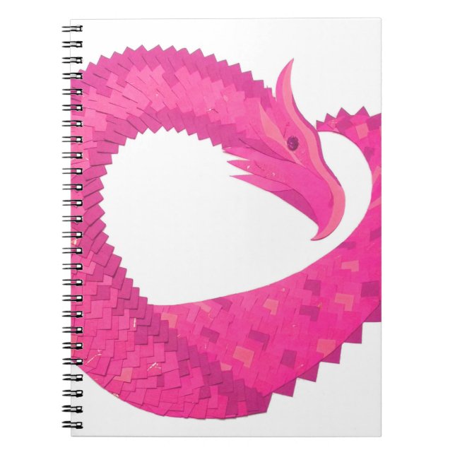 Hot pink heart dragon on white notebook (Front)