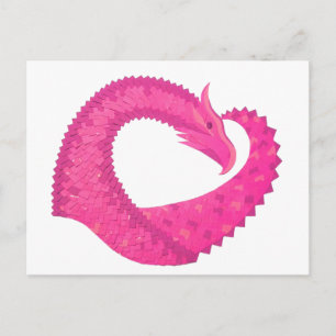 Hot pink heart dragon on white postcard