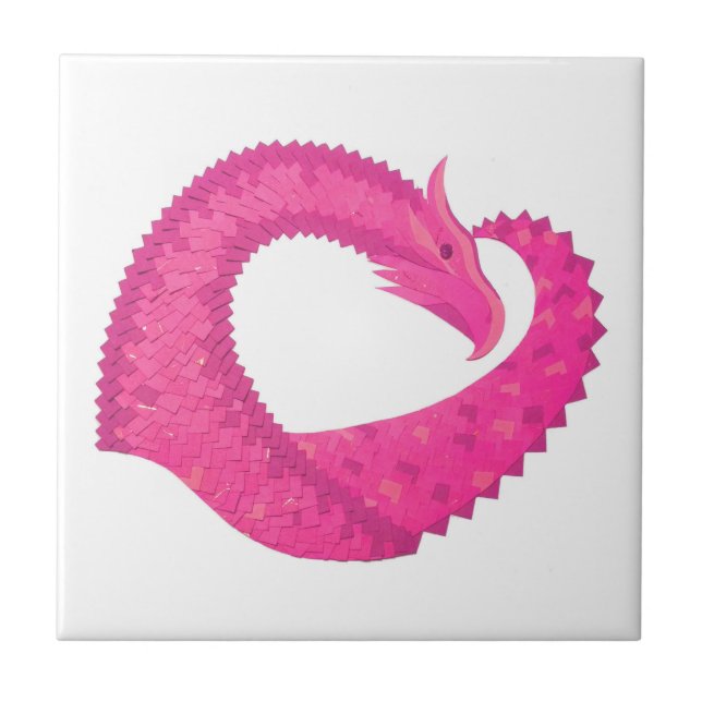 Hot pink heart dragon on white tile (Front)