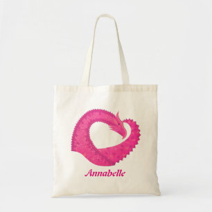 Hot pink heart dragon on white tote bag