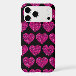 Hot pink heart faux glitter sparkles pattern black