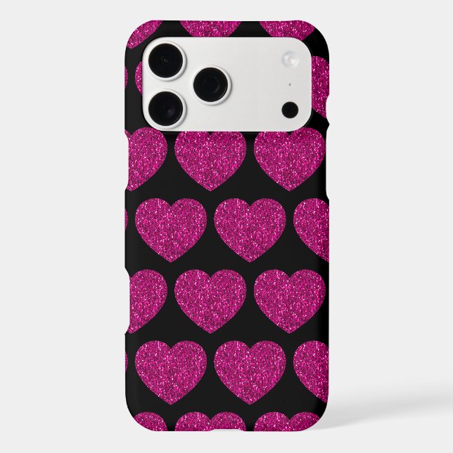 Hot pink heart faux glitter sparkles pattern black (Back)