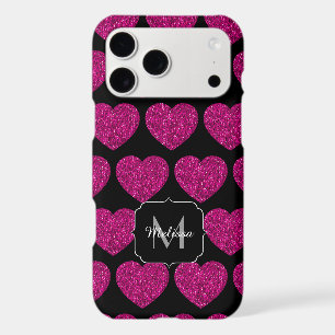 Hot pink heart faux sparkles pattern Monogram
