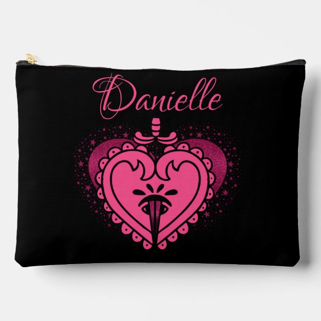 Hot Pink Heart Fun Girly Accessory Pouch (Front)