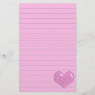 Hot pink Heart Monogram optional line stationery