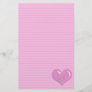 Hot pink Heart Monogram optional line stationery
