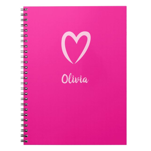 Hot Pink Heart Name Minimalist Notebook (Front)