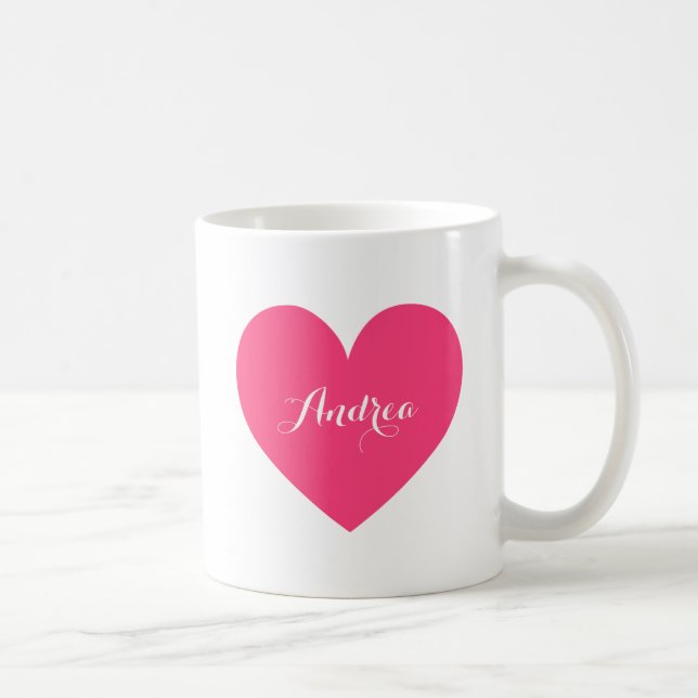 Hot Pink Heart Personalised Script Mug (Right)