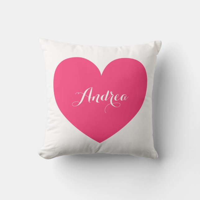 Hot Pink Heart & Polka Dots Pattern Personalised Cushion (Front)