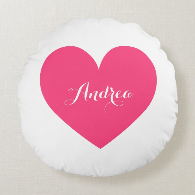 Hot Pink Heart & Polka Dots Pattern Personalised Round Cushion (Front)