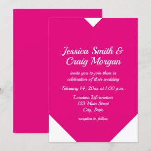 Hot Pink Heart Shape Valentines Wedding Invitation