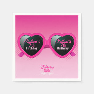 Hot Pink Heart Sunglasses Birthday Napkin
