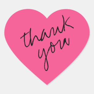 Hot Pink Heart Thank You Sticker