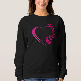 Hot Pink Heart With Pink Butterflies For Women And Sweatshirt