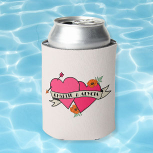 hot pink hearts bachelorette  can cooler