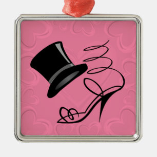 Hot Pink Hearts Top Hat and High Heels Metal Tree Decoration