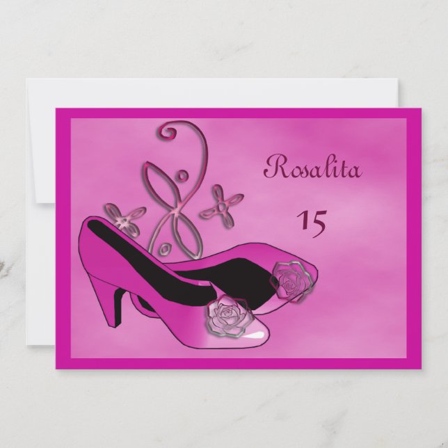 Hot Pink Heels Quinceanera 15th Birthday Invitation (Front)