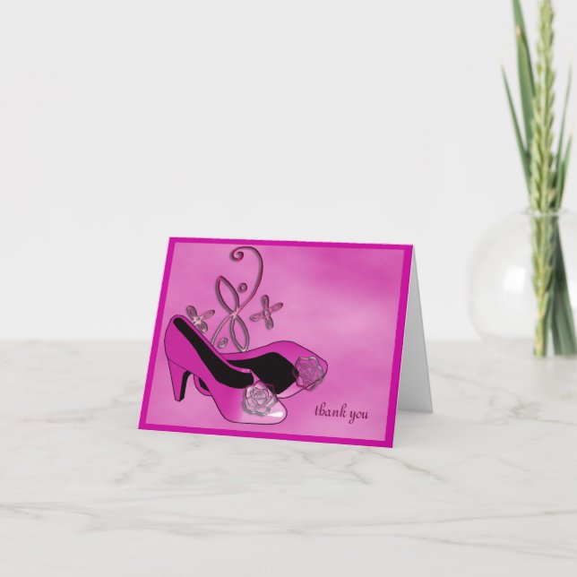 Hot Pink Heels Quinceanera 15th Birthday Thank You Card (Front)