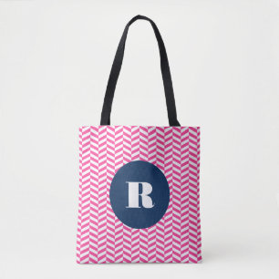 Hot Pink Herringbone Pattern Monogram Bag