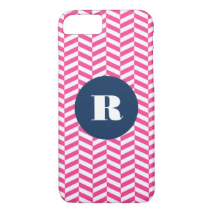 Hot Pink Herringbone Pattern Monogram iPhone 8/7 Case