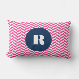 Hot Pink Herringbone Pattern Monogram Lumbar Cushion