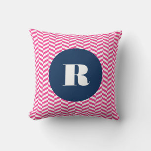 Hot Pink Herringbone Pattern Monogram Pillow