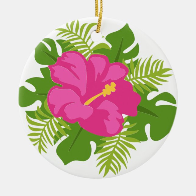 HOT PINK HIBISCUS CERAMIC TREE DECORATION (Front)