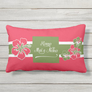 Hot Pink Hibiscus Hawaiian Welcome to Paradise Lumbar Cushion