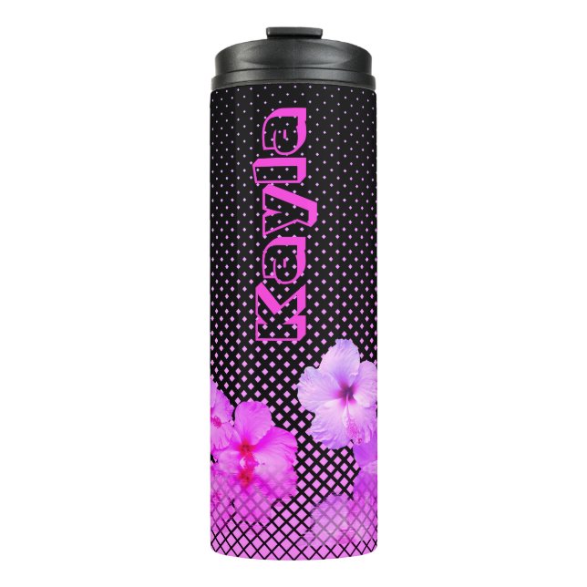 Hot Pink Hibiscus Personalised Thermal Tumbler (Front)