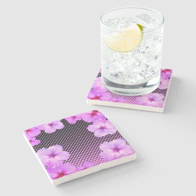 Hot Pink Hibiscus  Stone Coaster (Side)